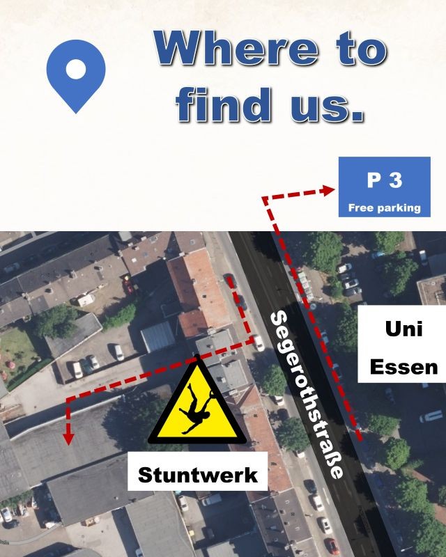 Areal picture with an overview of the surrounding of Dance4Water at Stuntwerk Essen including free parking space P3 at the University of Essen.